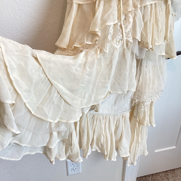 Anthropologie Cream Ruffled Off-Shoulder Tiered Dress - Picture 8 of 15